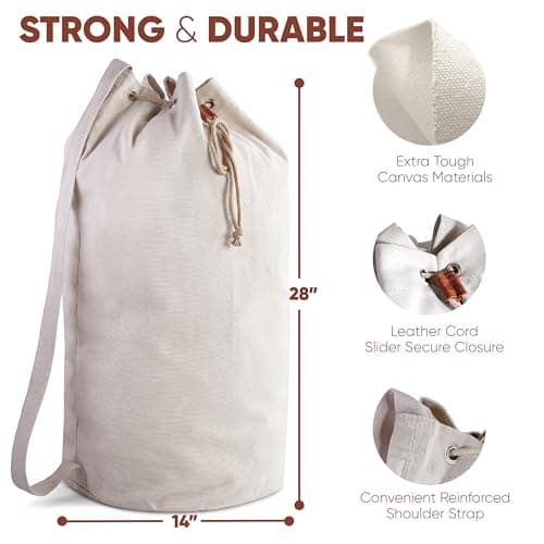 Canvas Duffel Bag - Drawstring, Leather Closure, Shoulder Strap. — view 2