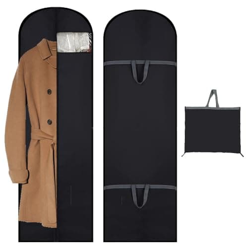 1 Pack Long Dress Bags Covers Dust ProofClothes Covers, Translucent Window Lightweight Foldable Washable Black Hanging Garment Bags with Handle for Coat Gowns,Dresses,Shirts,Jackets(Black)