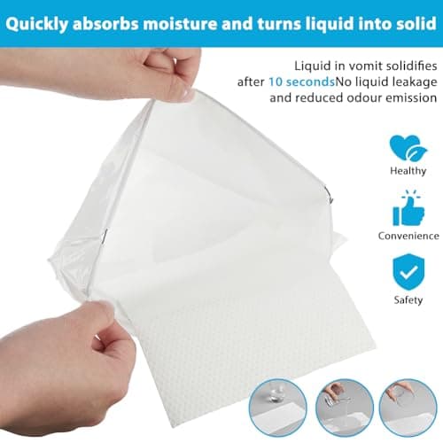 AOGOE Absorbent Sick Bags, 12 Pack Leak Resistant Vomit Bags, Turns Vomit into Gel, 1000ml Portable Sick Bag for Car Travel, Boat or Plane, No Mess Travel Sick Bags for Kids and Pregnancy, Zero Odour — view 5
