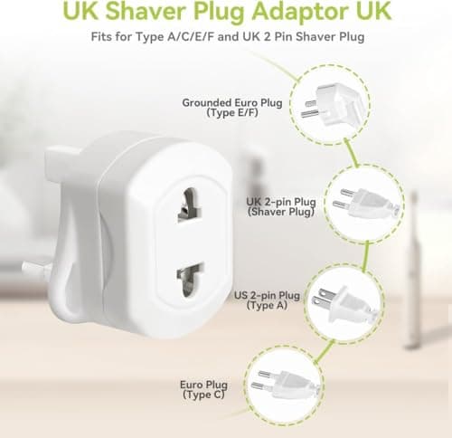 2-PACK Shaver Plug Adaptor UK,2 Pin to 3 Pin Toothbrush Converter Plug — view 2