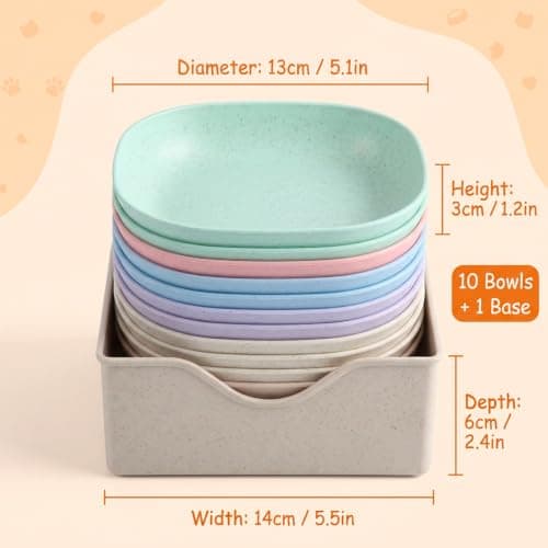 Cat Bowls 10 Pcs with Storage Base, 1 Set Shallow Cat Bowl,Shallow Cat Dishes for Multi-Cat Households, Whisker Friendly Pet Bowls for Kittens and Travel Feeding, Space Saving Cat Feeding Bowls — view 2