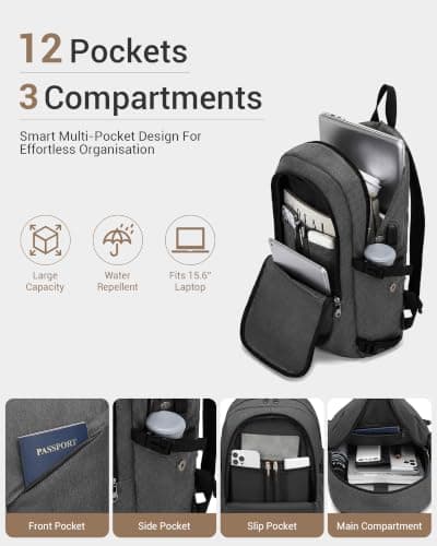 Kono Laptop Backpack School Bag Anti Theft Rucksack for Men Dark Grey — view 2
