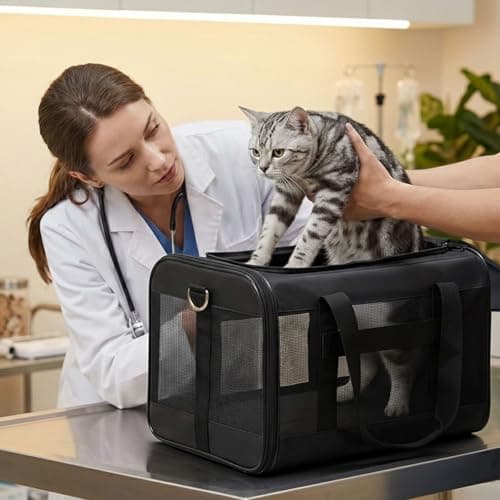 Conlun Cat Carrier Airline Approved, Soft-Sided Dog Carrier with Inner Safety Leash, Pet Transport Carrier for Small-Medium Cats Puppies up to 7KG, Collapsible Travel Kitten Carrier Bag,Black(M) — view 3