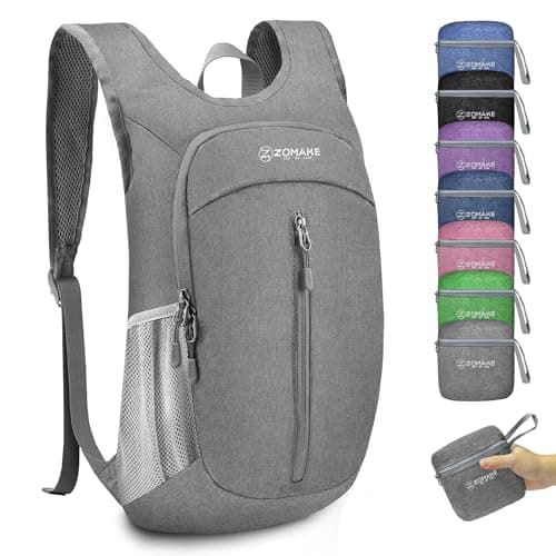 ZOMAKE Lightweight Foldable Backpack, Packable Rucksack (10L/Grey)