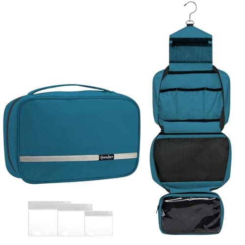 homchen Hanging Toiletry Bag Travel Kit for Men Women, Upgrade Large Capacity Wash Bag Makeup Bag with 4 Compartments, Foldable Compact Size (Emerald Green)