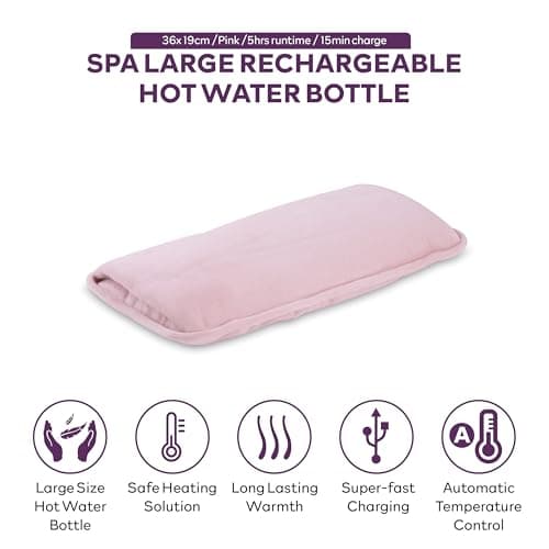 Carmen Large Rechargeable Hot Water Bottle, Soft Touch Fleece Cover, Hand Warmer, Automatic Temperature Control, W36cm x H19cm, Pink — view 3