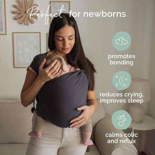 Boba Bliss Pre-Wrapped Baby Carrier with Buckle - Newborn to 7-35 lbs Light, Breathable & Easy to Adjust Hybrid Infant Sling & Toddler Carrier - Certified Hip-Healthy for 0-18 Months - Charcoal — view 2