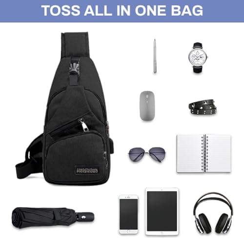 Aucuu Sling Bag Crossbody Backpack, Men's Chest Bag, Sling Backpack, Shoulder Cross Body Bags with USB Port, Hiking Casual Daypack for Women Men Cycling Camping Travel — view 3