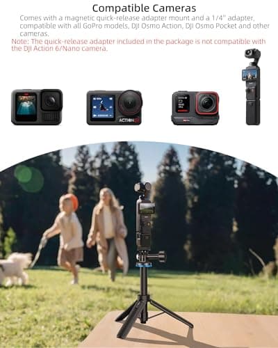 20"/51cm Mini Selfie Stick Tripod for DJI Osmo Action 5 Pro/4/3, Pocket 4/3, All GoPro, AKASO EK7000 & Other Action Cameras, 2-in-1 Desk Tripod Stand w Magnetic Quick-Release Adapter Mount — view 2