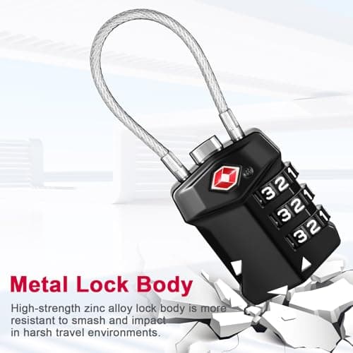 ZHEGE TSA Approved Luggage Locks, Wire Padlock, 3 Digit (2P, Black) — view 4