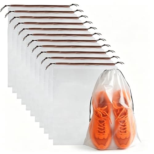 12 Pcs Shoe Bags for Travel PLULON Clear Drawstring Travel Shoe Bags for Packing Waterproof Dustproof Shoes Organizer Pouch Travel Accessories Shoe Storage Bag for Women Men Portable Travel Essentials