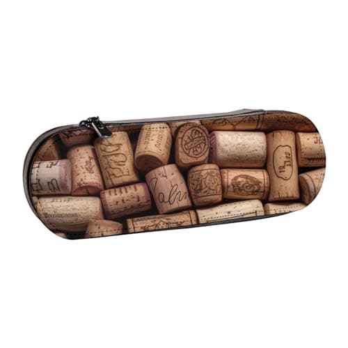 Wine Cork Printed Hardshell Leather Pencil Case for Girls Boys, Cute Pencil Pen Pouch Makeup Bag for Travel School Office College