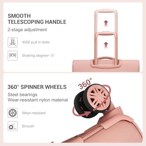 M Expandable 26" Medium Suitcase with 4 Spinner Wheels Lightweight Softside Hold Check in Luggage with TSA Lock, Pink — view 6