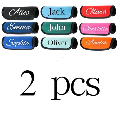 2 Pcs Personalised Luggage Handle Wrap with Name, Custom Travel Suitcase Handle Cover, Soft Comfort Identifier Tag, Universal Size 15.5 x 14 cm (2, 9 Colors to Choose, One Size) — view 2