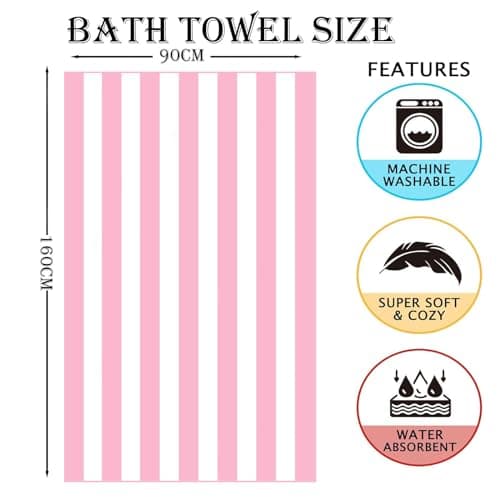 Large Thin Microfibre Beach Towel with Bag for Adult Men Women,160x90cm Pink Stripe Beach Towels Quick Dry Sand Free Lightweight Swim Bath Towel for Travel,Swimming,Pool,Holiday,Camping,Yoga,Gym Sport — view 2