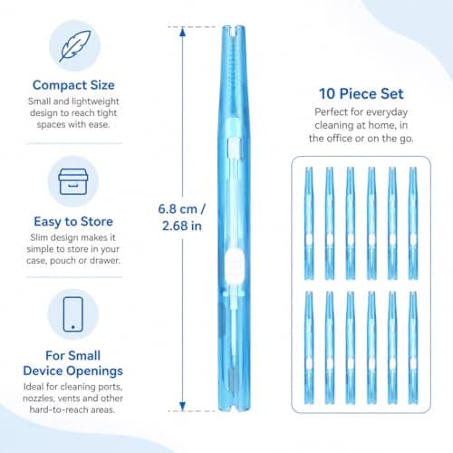 10 Pack Blue Mobile Phone Port Cleaning Brushes, Compact Precision Tools for Headphone, Charging & USB Ports, Handy Personal Electronics Cleaning Set — view 3