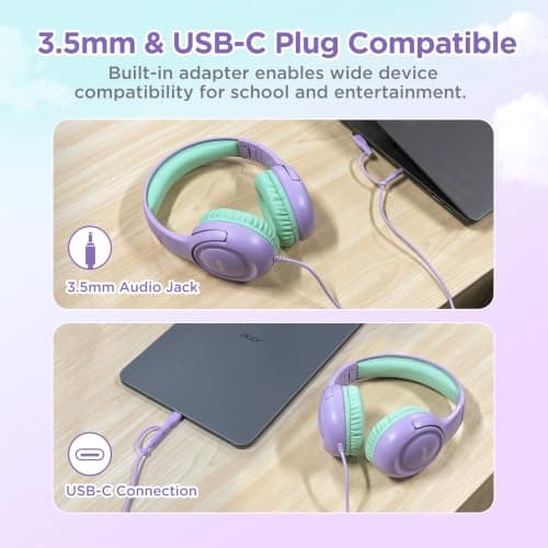 Acer Kids Headphones Wired with 85/94dB Volume Limit, 3.5mm Jack and USB C — view 2
