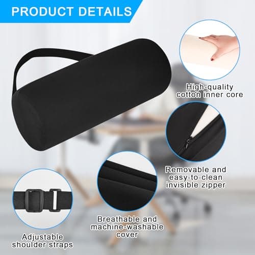 Trendecor Lumbar Roll Lumbar Support Cushion 11 Inch Adjustable Round Lumbar Pillow with Removable Washable Cotton Cover Lumbar Support Pillow for Office Chair Car Couch Black — view 3