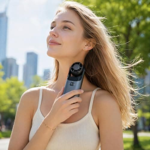Portable Handheld Fan with Turbo Cooling,10H Cooling Mini Neck Fan,180° Rotatable Turbo Fan with Holder Lanyard,USB Rechargeable,Power LED Display,1-100 Speed Scroll Wheel,for Travel, Outdoor,Black — view 5