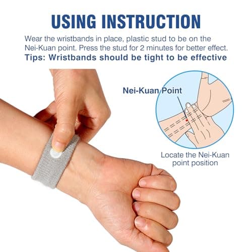 Hionfurt Travel Sickness Bands for Adults and Kids Anti Motion Sickness Wristbands for Car and Sea Sickness Anti Nausea and Pregnancy Morning Sickness Relief Bands - 4 Pairs Grey, Grey, Black, Black — view 3