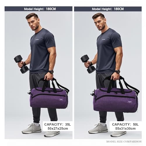 FIORETTO 35L Mens Sports Gym Bag with Wet Pocket & Shoe Compartment,Travel Duffle Bag Overnight Bag with Padded Shoulder Strap, Water-Resistant Sports Holdall for Swimming, Basketball Dark Purple — view 3
