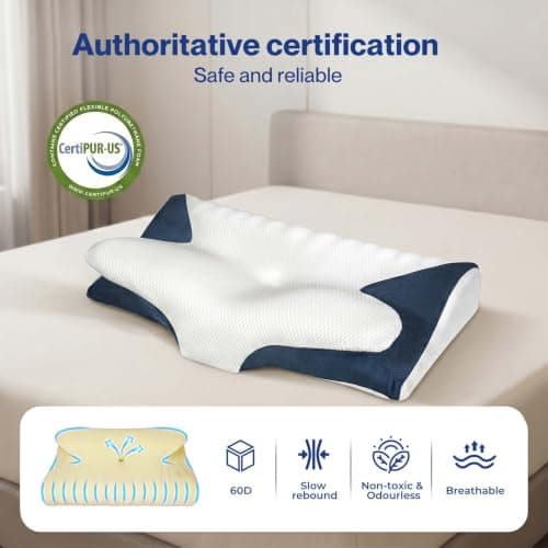 Lavio Cervical Neck Pillow Memory Foam Orthopedic Ergonomic Support Blue — view 5