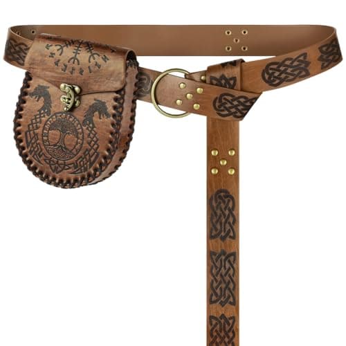 AYBUY Medieval Viking Belt Bag Sets, Medieval Viking Belt with Leather Pouch, Renaissance Accessories for Cosplay Halloween World Book Day Dress up Party(Brown, Style A)