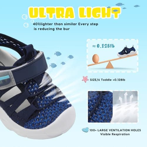 JOINFREE Shoes for Toddler Boys Girls Summer Sandals Non-Slip Breathable Quick Dry Water Shoes, Lightweight Flexible Kids Beach Shoes for Pool, Outdoor & Daily Wear Black Blue, 6 Child — view 3