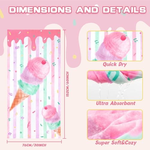 WERNNSAI Ice Cream Microfibre Beach Towel for Kids, 76 x 150cm Bath Towel — view 4