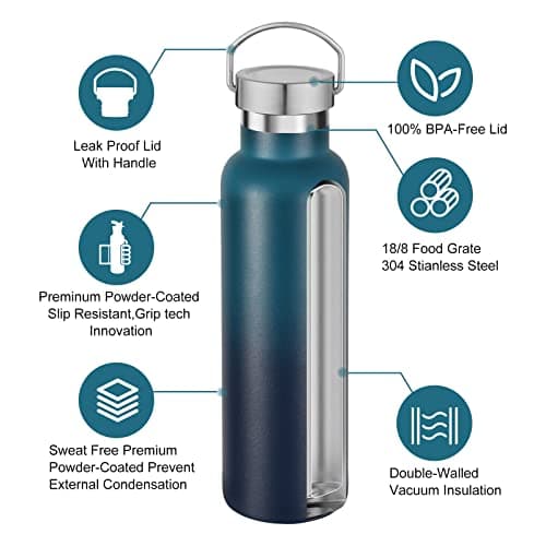 Volhoply Gradient Stainless Steel Water Bottles,600 ML Vacuum Insulated Double Wall Travel Bottle with Leak Proof Lid of Handle,Metal Reusable Standard Mouth Flask for School,Hikers,Gift — view 3