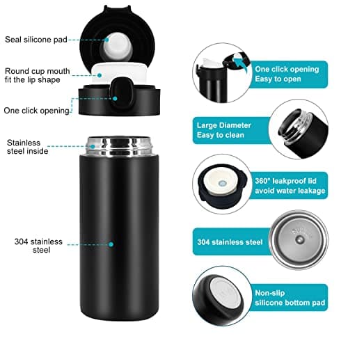YINJAM 450ML Travel Mug Reusable Coffee Cup Insulated Thermal Mug Stainless Steel Leakproof Flask Tumbler for Hot Cold Drinks (White) — view 4