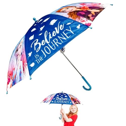 Disney Frozen Kids Umbrella, Plastic Easy Grip Handle Compact Umbrella Windproof Strong, PVC Cover Travel Gift Kids Brolly Girls, Automatic Safety Opening Stick Umbrella 70cm