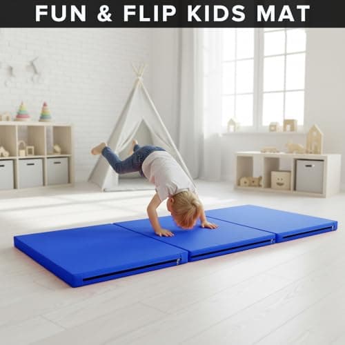 Exercise Mat – Tri-Fold PU Leather Yoga, Pilates & Gymnastics Mat, 6cm Thick Cushioned, Non-Slip, Foldable Home Gym Fitness Mat for Kids, Adults & Family Workouts (Blue) — view 6