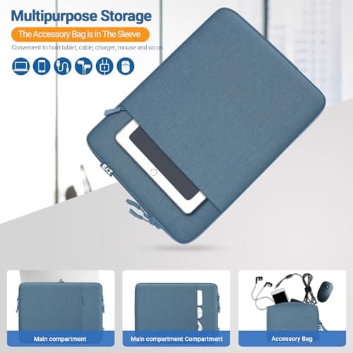 ZYB Laptop Sleeve 14 Inch, Waterproof Shockproof 14 Inch Laptop Case for 14" Notebook Lenovo Thinkpad IdeaPad, MacBook Air 15.3 2026-2023 M5 M4 M3 M2, 14" HP Dell Acer Chromebook-Haze Blue — view 6