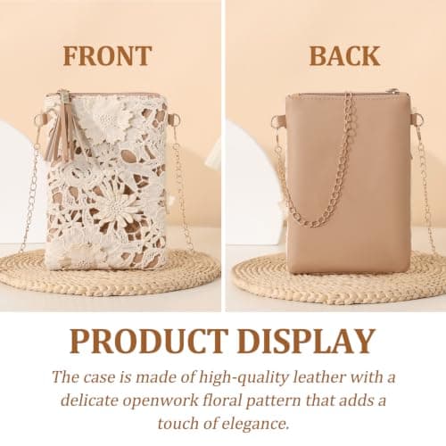 BSITSSS Crossbody Bag,Cut-Out Weave Flowers Cross Body Bag Women with Zipper, Leather Brown Mobile Phone Beach Bags with Metal Chain for Ladies Summer Beach Holiday Travel Dating — view 6