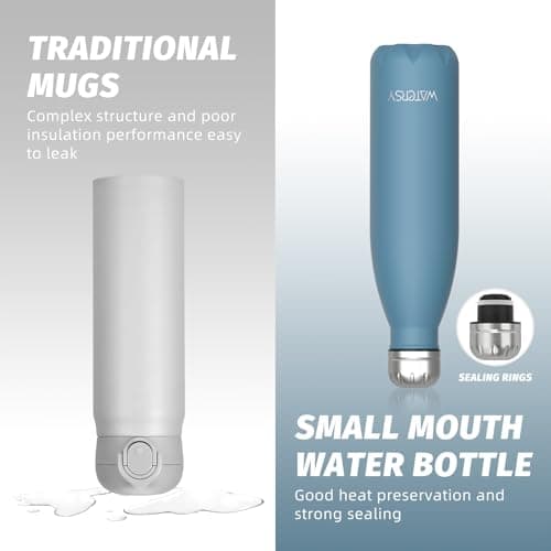 WATERSY Stainless Steel Insulated Water Bottle, Double Walled Metal Vacuum Flask Keep 24 Hrs Cold & 12 Hrs Hot Thermal Metal Sports Bottles 500ml BPA Free for Outdoor, Work, Gym, School (Smog Blue) — view 4
