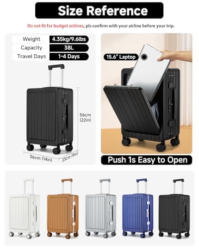 Sea choice Front Opening Luggage with Laptop Compartment Top Open Suitcase PC Hard Shell Suitcase with Cupholder USB Port Spinner Wheels — view 2