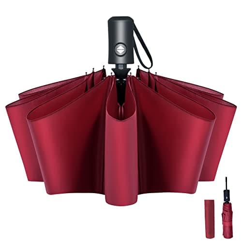 Vicloon Travel Umbrella, Folding Umbrella, 8 Ribs Compact Windproof Umbrella, Auto Open/Close, Sturdy Reinforced Canopy Automatic Portable Umbrella for Men&Women (Wine Red) — view 2