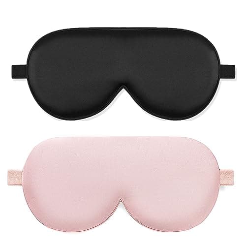 ALASKA BEAR Sleep Mask Cooling & Heated Weighted Gel Compress Cotton & Silk Sleeping Eye Shades Cold & Hot for Pain Relief, 2 Pack (Black &Pink) — view 2