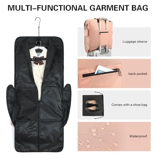 TONRUYN Travel Garment Bags for Women Suit Carrier Dress Bag 50'' Carry on Garment Bag for Business Trips 2 in 1 Hanging Suitcase Luggage with Shoulder Strap fit 15.6 Inch Laptop, Pink — view 5
