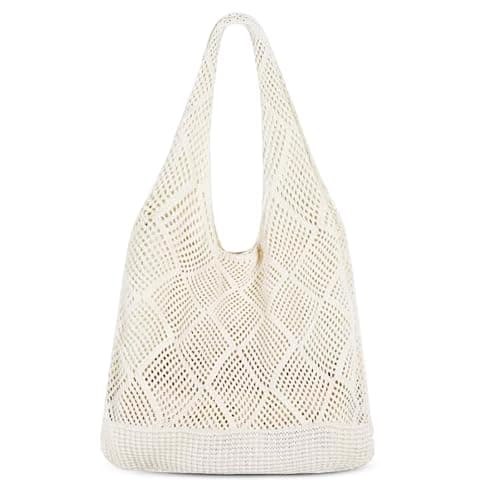 MUNSKT Crochet Boho Tote Bag - Shoulder Beach Tote - Woven Mesh Shopping Bag for Women's Summer Vacation