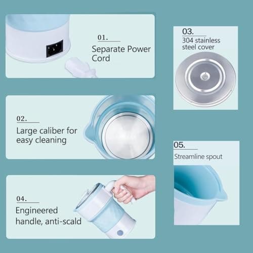 Travel Portable Foldable Electric Kettle, 0.7L Small Camping Kettle, Blue — view 6