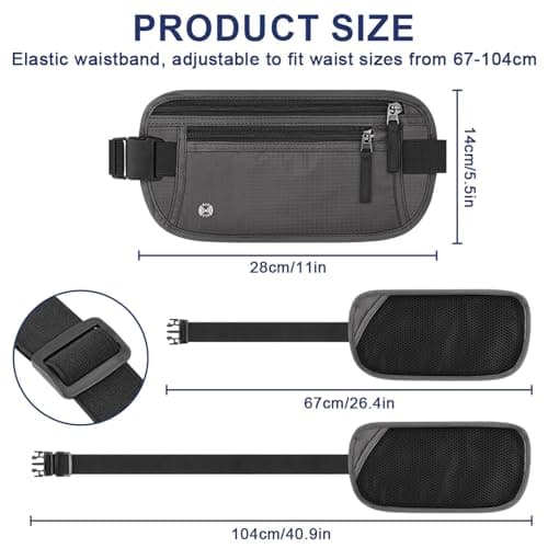 Aucuu Travel Money Belt with RFID Blocking, Ultra-Thin Passport Holder for Travel, Waist Pack Anti Theft, Hidden Travel Wallet Under Clothes to Protect Cash, Credit Cards Passport for Women, Men — view 2