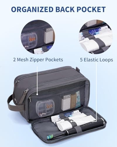WANDF Toiletry Bag for Men Travel Wash Bag Toiletry Organizer Canvas and PU Leather Dopp Kit Water-Resistant Shaving Kit for Travel Accessories (Grey, Patent Pending) — view 4