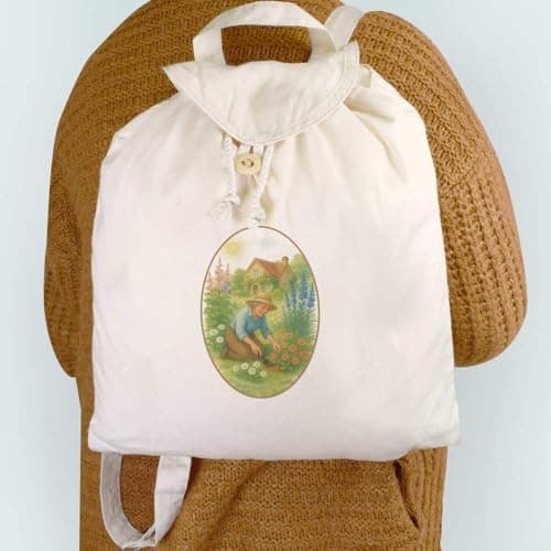 Azeeda 'Gardening Grandma Cottage' Canvas Rucksack/Backpack (RK00041183) — view 2