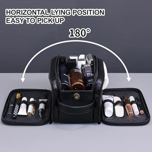 Vbvbip Large Business Travel Toiletry Bag for Men, TSA Approved Waterproof Dopp Kit, Leather Shower Bag with Separate Compartments for Toiletries - Black — view 4