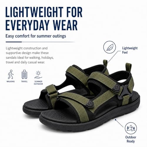 Hixingo Men's Sandals Size 8-10.5 UK Wide Fit Sandals for Men Summer Beach Slippers Lightweight Slip-on Adjustable Strap Non-Slip Sole for Walking, Pool, holiday (Blue,10.5) — view 6