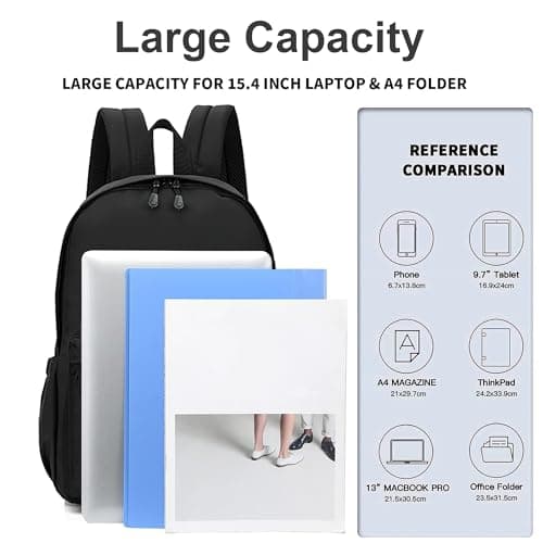 TECPEX Black Backpacks for School Teenager Men and Boys Lightweight Nylon Classic Casual Rucksack for Travel — view 4