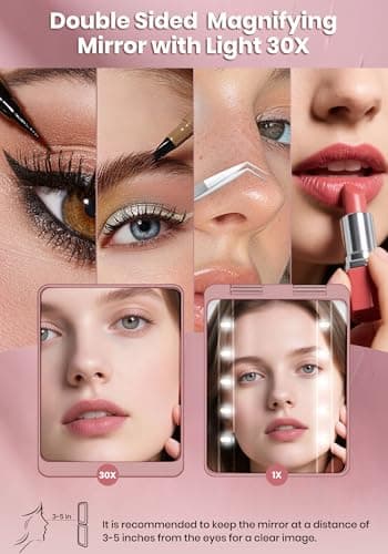 Compact Mirror, Rechargeable Magnifying Makeup Mirror with Light 30X Rose — view 2