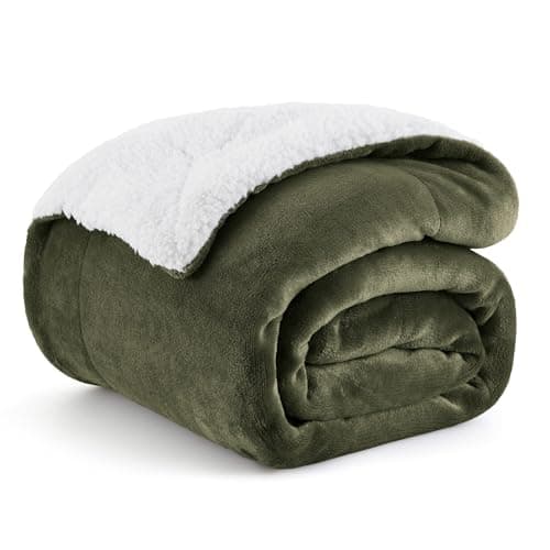Bedsure Sherpa Fleece Throw Blanket - Fluffy, Thick, Ivy Green, 130x150cm